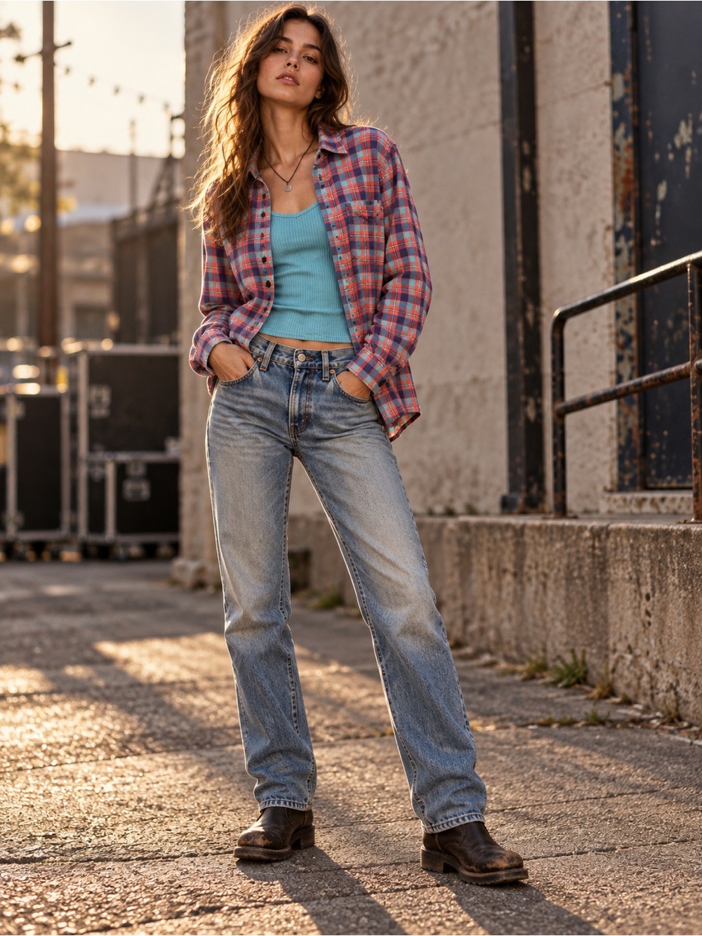 Levi's Pink and Blue Plaid Button-Down Shirt